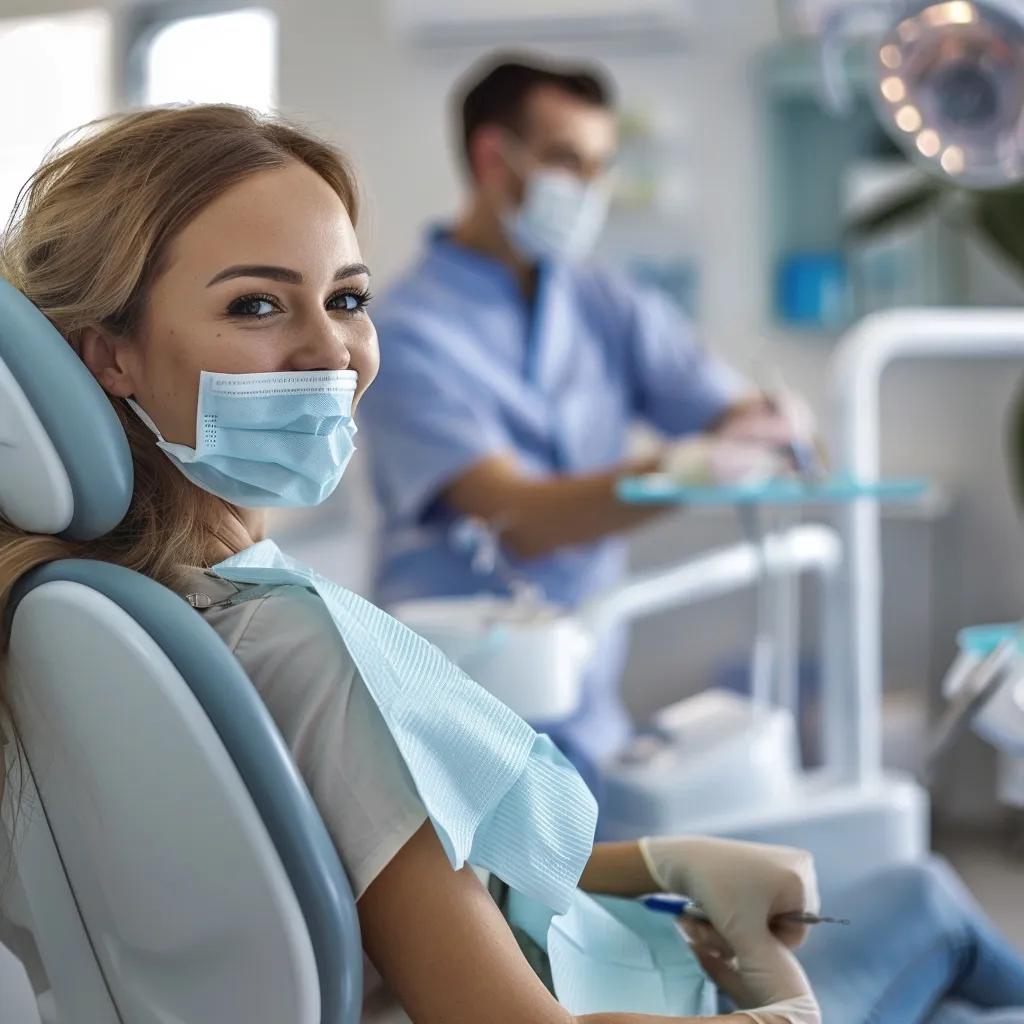 Welcoming dental office with a smiling patient receiving cosmetic dentistry treatment